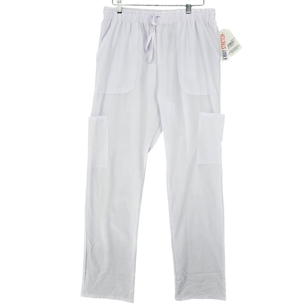 Scrubaid NEW LARGE White Cargo Scrub Pants Womens Tapered‎ 4-Way Stretch l